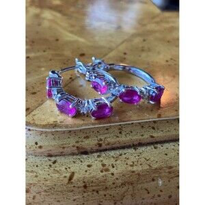 Genuine Ruby Sterling Silver Hoop Earrings